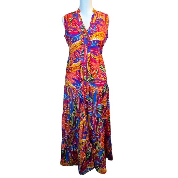 TRUE DESTINATIONS Women's Sleeveless Tiered Ruffle Button Down Maxi Dress Sz: XS - Picture 1 of 12